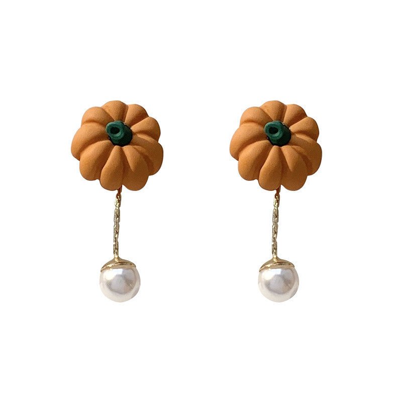 Cute Two-wear Earrings Small Pumpkin Pearl Girl Ear Clips-Jewearrings