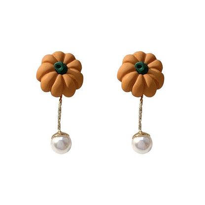 Cute Two-wear Earrings Small Pumpkin Pearl Girl Ear Clips-Jewearrings