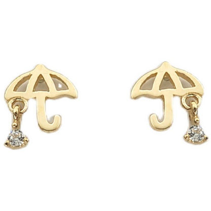 Cute Umbrella 925 Sterling Silver Plated 14K Gold Earrings-Jewearrings