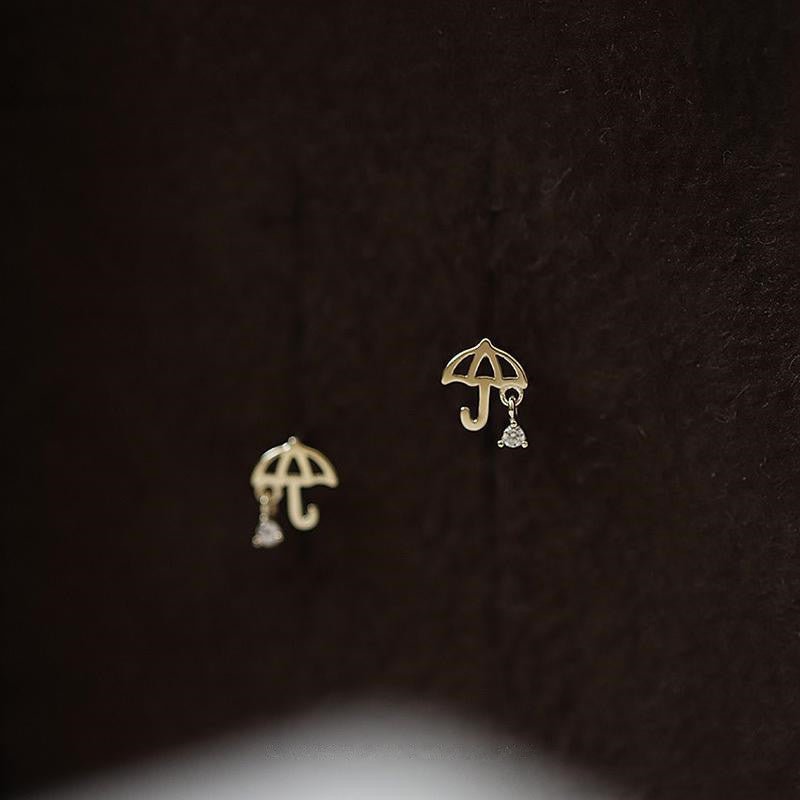 Cute Umbrella 925 Sterling Silver Plated 14K Gold Earrings-Jewearrings