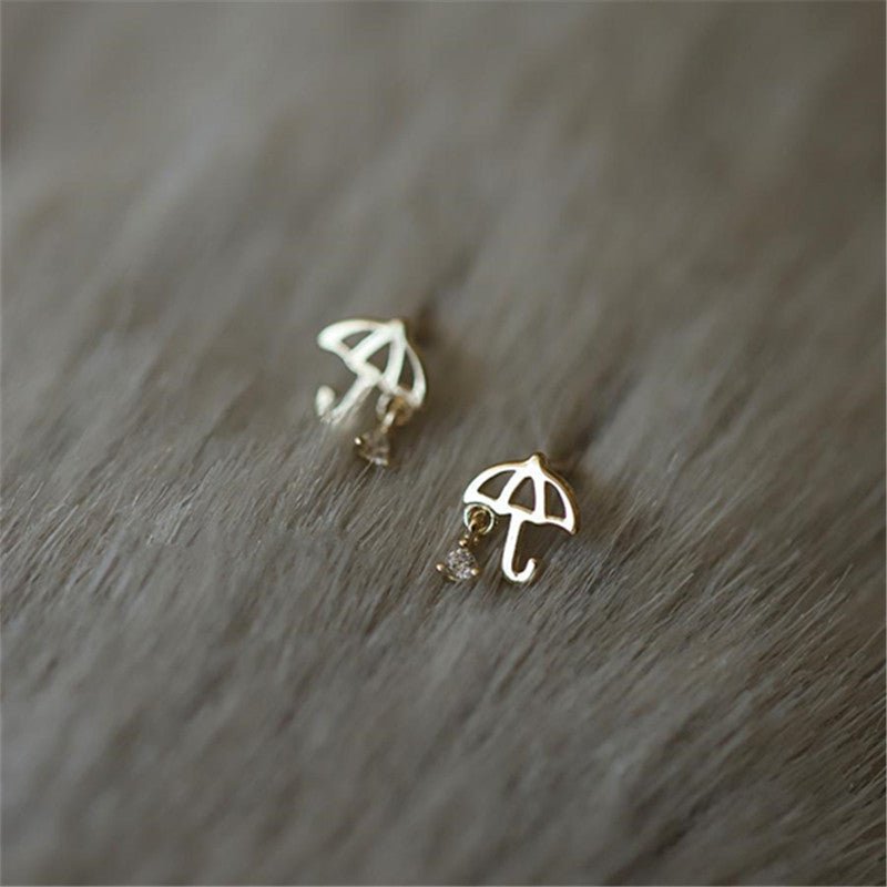 Cute Umbrella 925 Sterling Silver Plated 14K Gold Earrings-Jewearrings