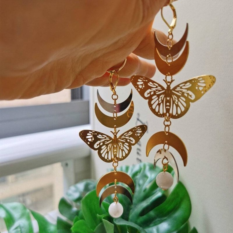 Cutout Gold Plated Moth Drop Earrings-Jewearrings