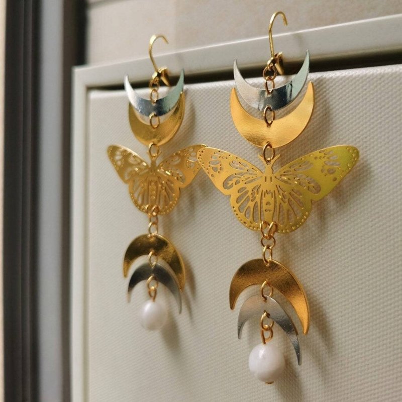 Cutout Gold Plated Moth Drop Earrings-Jewearrings