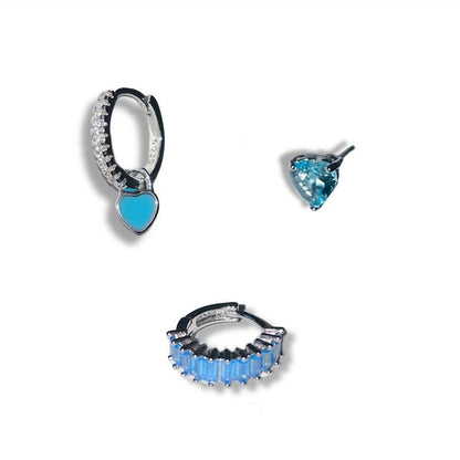 Cyan Smoke Blue Love Ear Buckle Zirconium Diamond Blue 925 Earrings-Jewearrings