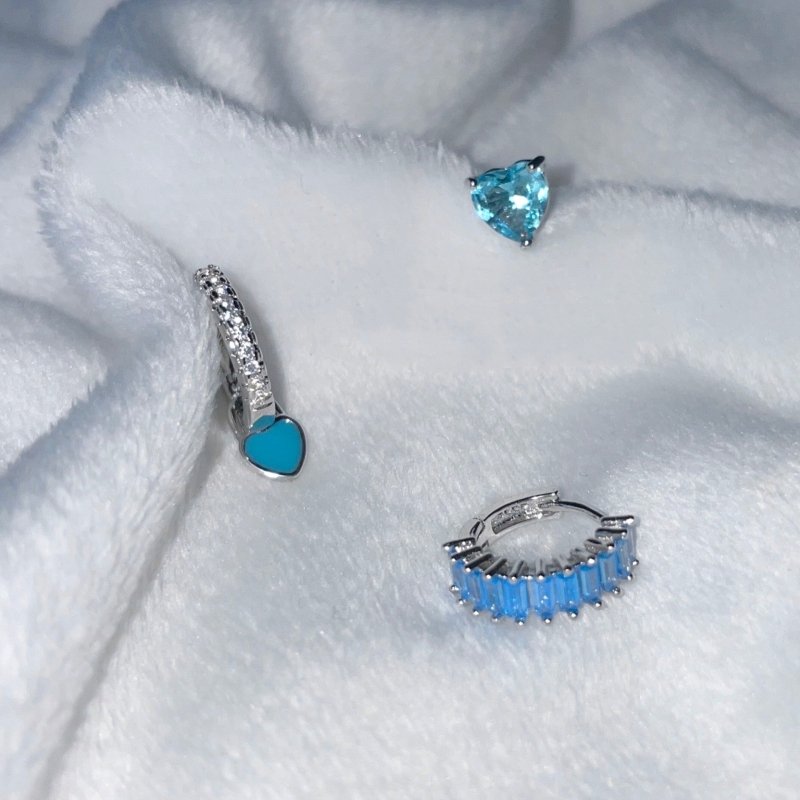 Cyan Smoke Blue Love Ear Buckle Zirconium Diamond Blue 925 Earrings-Jewearrings