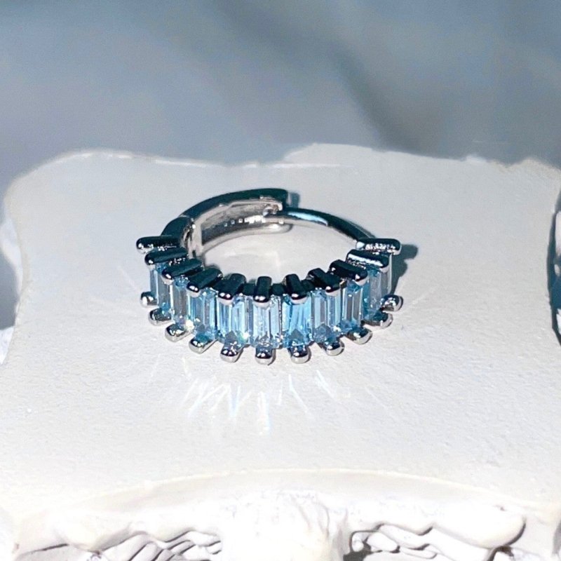 Cyan Smoke Blue Love Ear Buckle Zirconium Diamond Blue 925 Earrings-Jewearrings