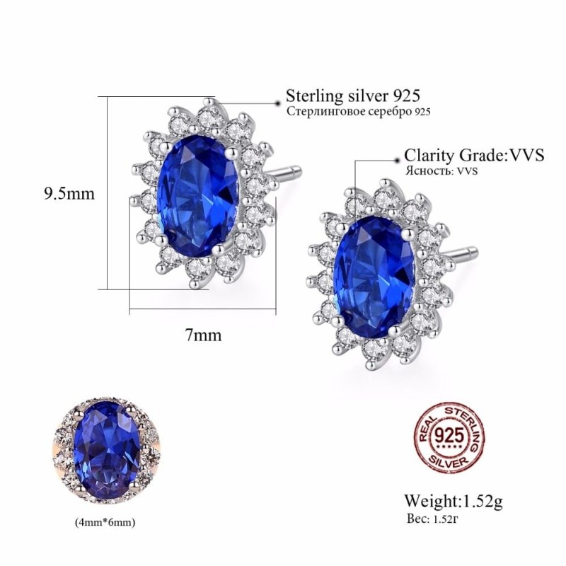 CZCITY New Natural Birthstone Royal Blue Oval Topaz Stud Earrings With Solid 925 Sterling Silver Fine Jewelry For Women Brincos-Jewearrings