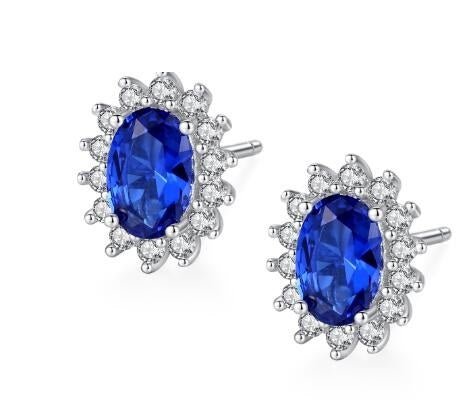 CZCITY New Natural Birthstone Royal Blue Oval Topaz Stud Earrings With Solid 925 Sterling Silver Fine Jewelry For Women Brincos-Jewearrings