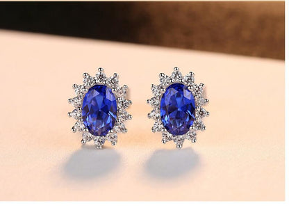 CZCITY New Natural Birthstone Royal Blue Oval Topaz Stud Earrings With Solid 925 Sterling Silver Fine Jewelry For Women Brincos-Jewearrings