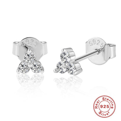 D Color 05 Karat Moissanite Classic Triple Diamond Stud Earrings-Jewearrings