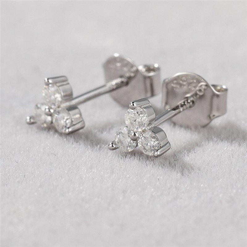 D Color 05 Karat Moissanite Classic Triple Diamond Stud Earrings-Jewearrings