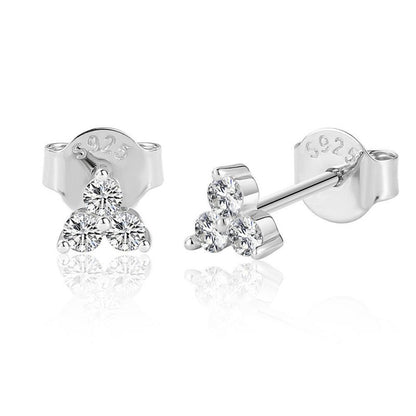 D Color 05 Karat Moissanite Classic Triple Diamond Stud Earrings-Jewearrings