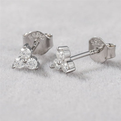 D Color 05 Karat Moissanite Classic Triple Diamond Stud Earrings-Jewearrings