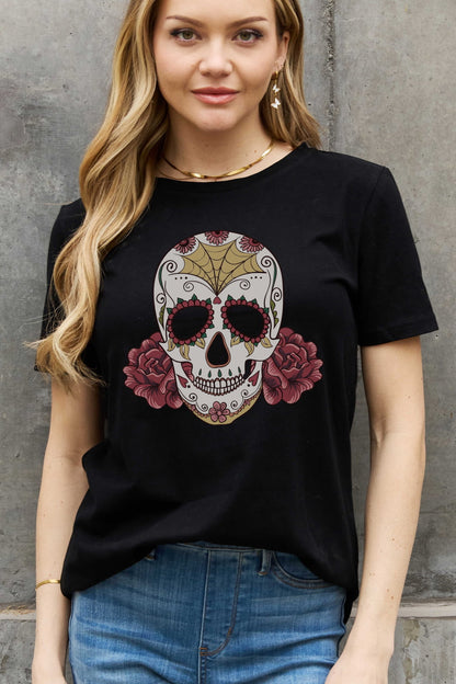 Simply Love Full Size Skull Graphic Cotton Tee-Jewearrings