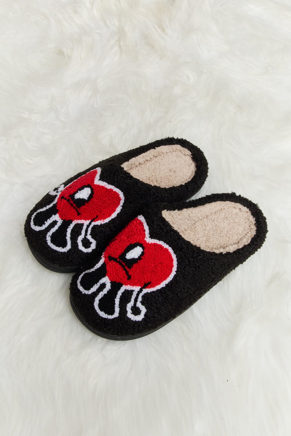 Melody Love Heart Print Plush Slippers-Jewearrings