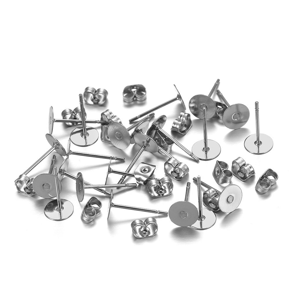 Stainless Steel Studs Flat Disc Stud Holder Auricular Needle Set DIY Earrings-Jewearrings