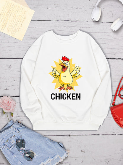 CHICKEN Round Neck Dropped Shoulder Sweatshirt-Jewearrings