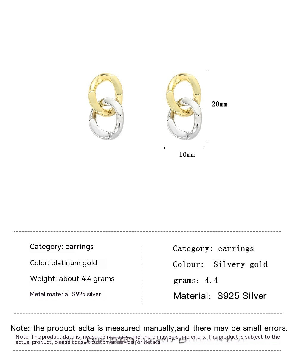 S925 Sterling Silver Color Matching Chain Stud Earrings-Jewearrings