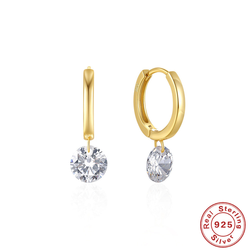 S925 Sterling Silver Simple Single Rhinestone Earrings Female-Jewearrings