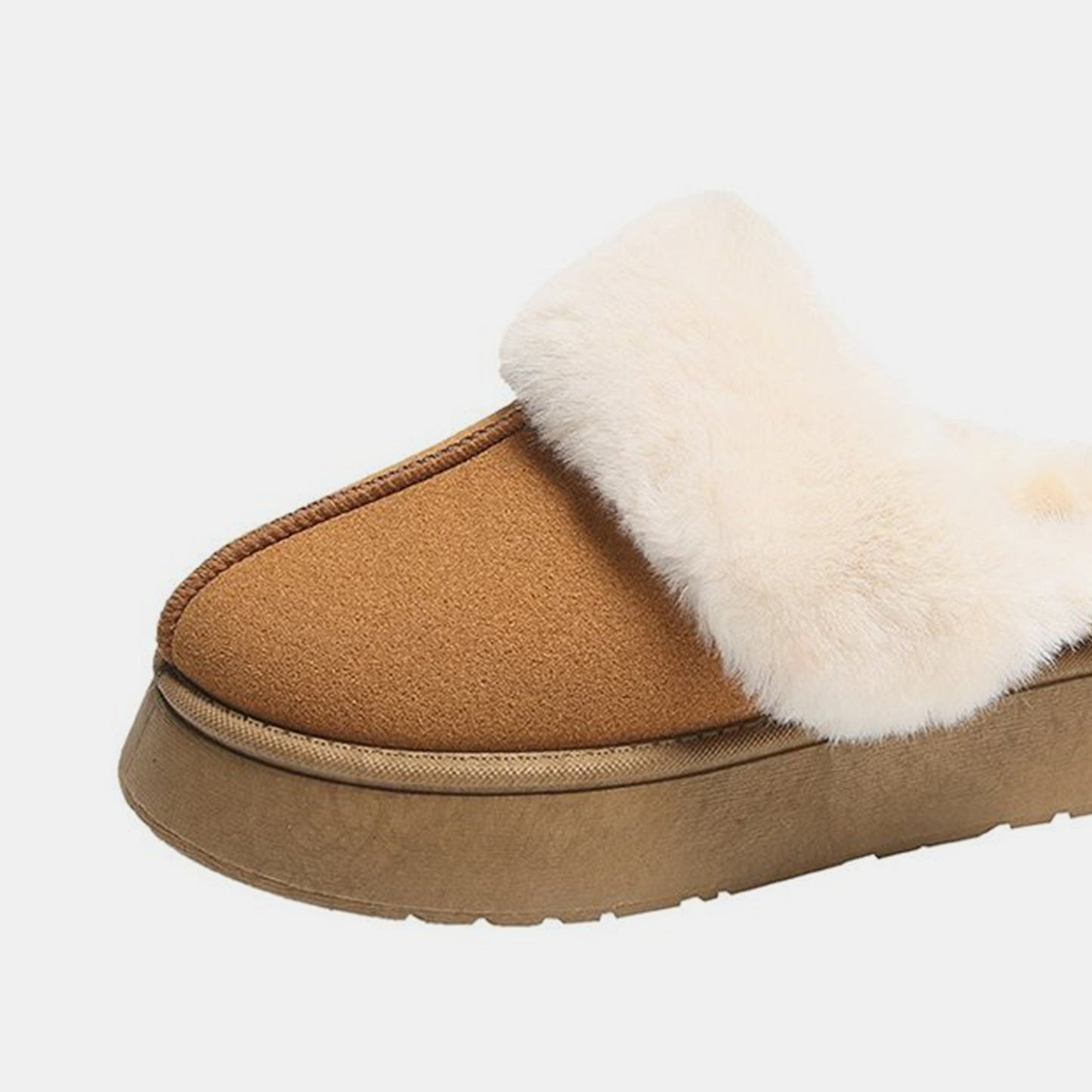 Center-Seam Furry Chunky Platform Slippers-Jewearrings