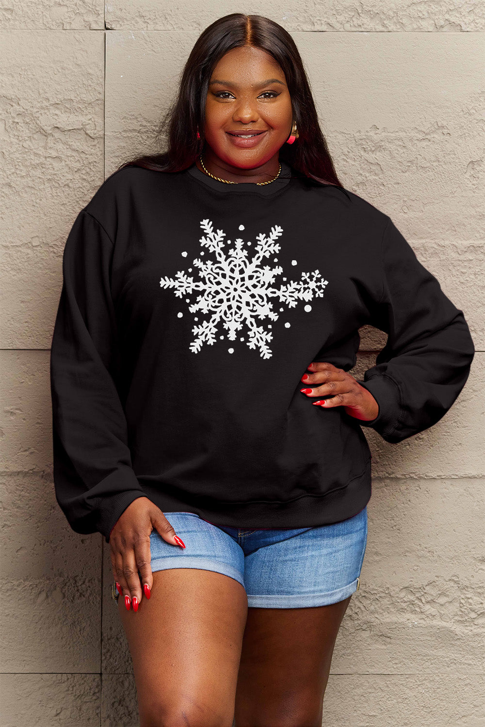 Simply Love Full Size Snowflake Graphic Sweatshirt-Jewearrings