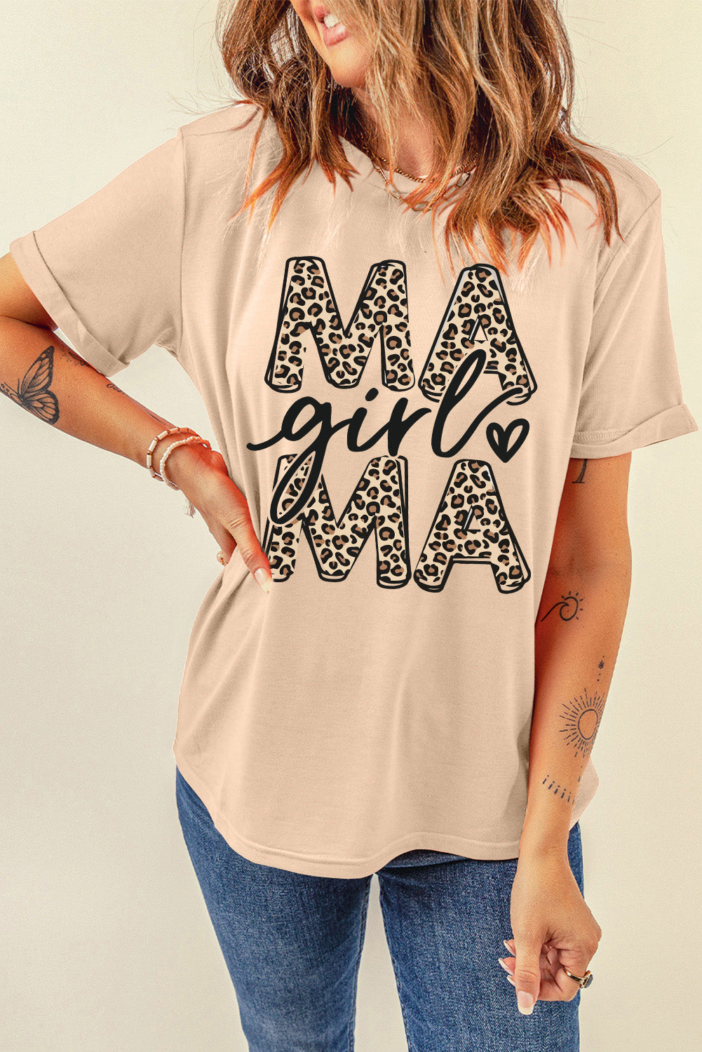 MAMA GIRL Round Neck Short Sleeve T-Shirt-Jewearrings