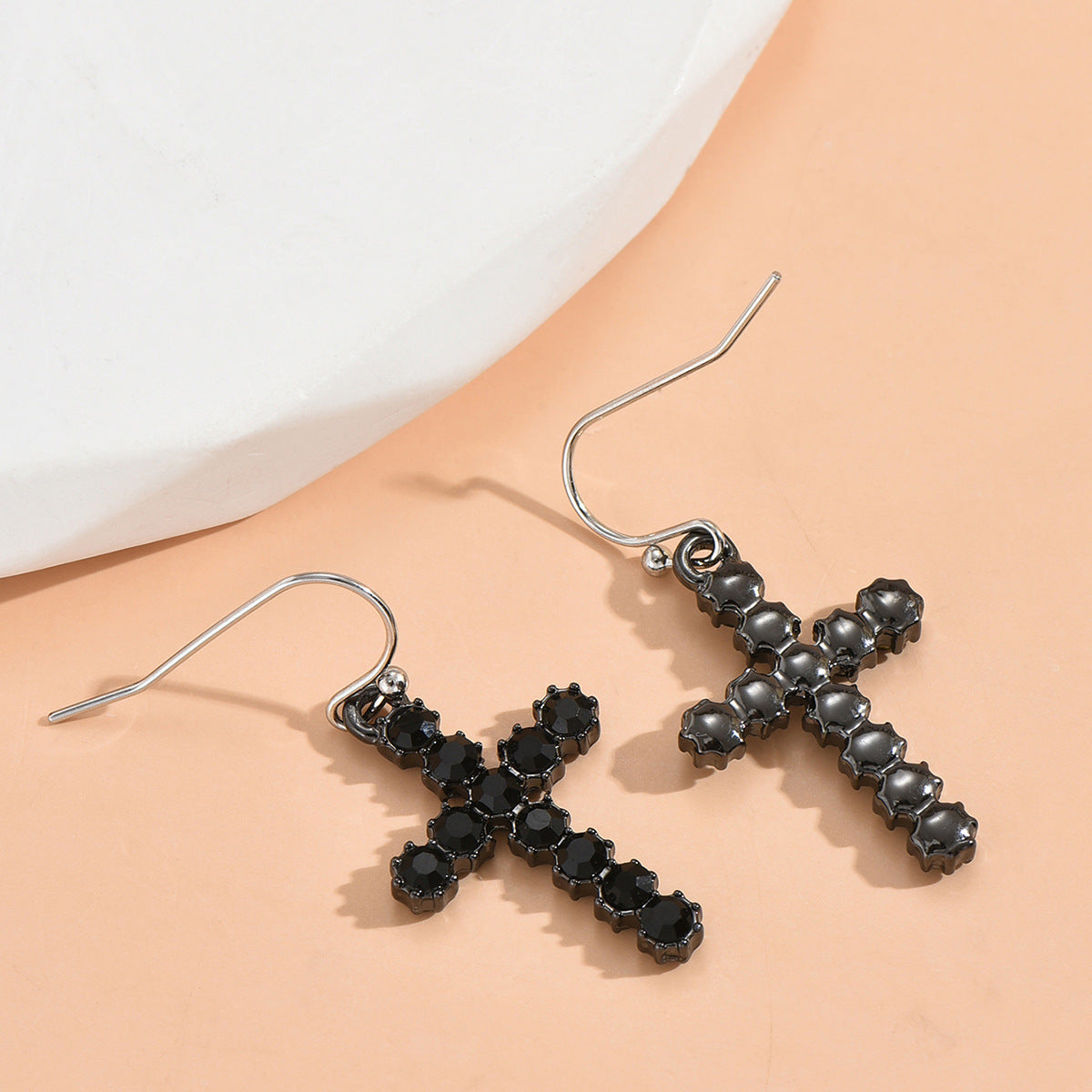 Women's Fashion Black Cross Jeweled Earrings-Jewearrings