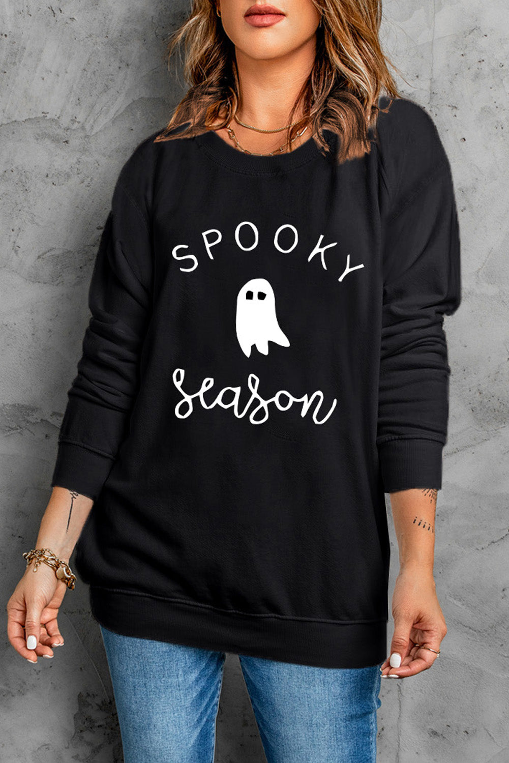 Round Neck Long Sleeve SPOOKY SEASON Graphic Sweatshirt-Jewearrings