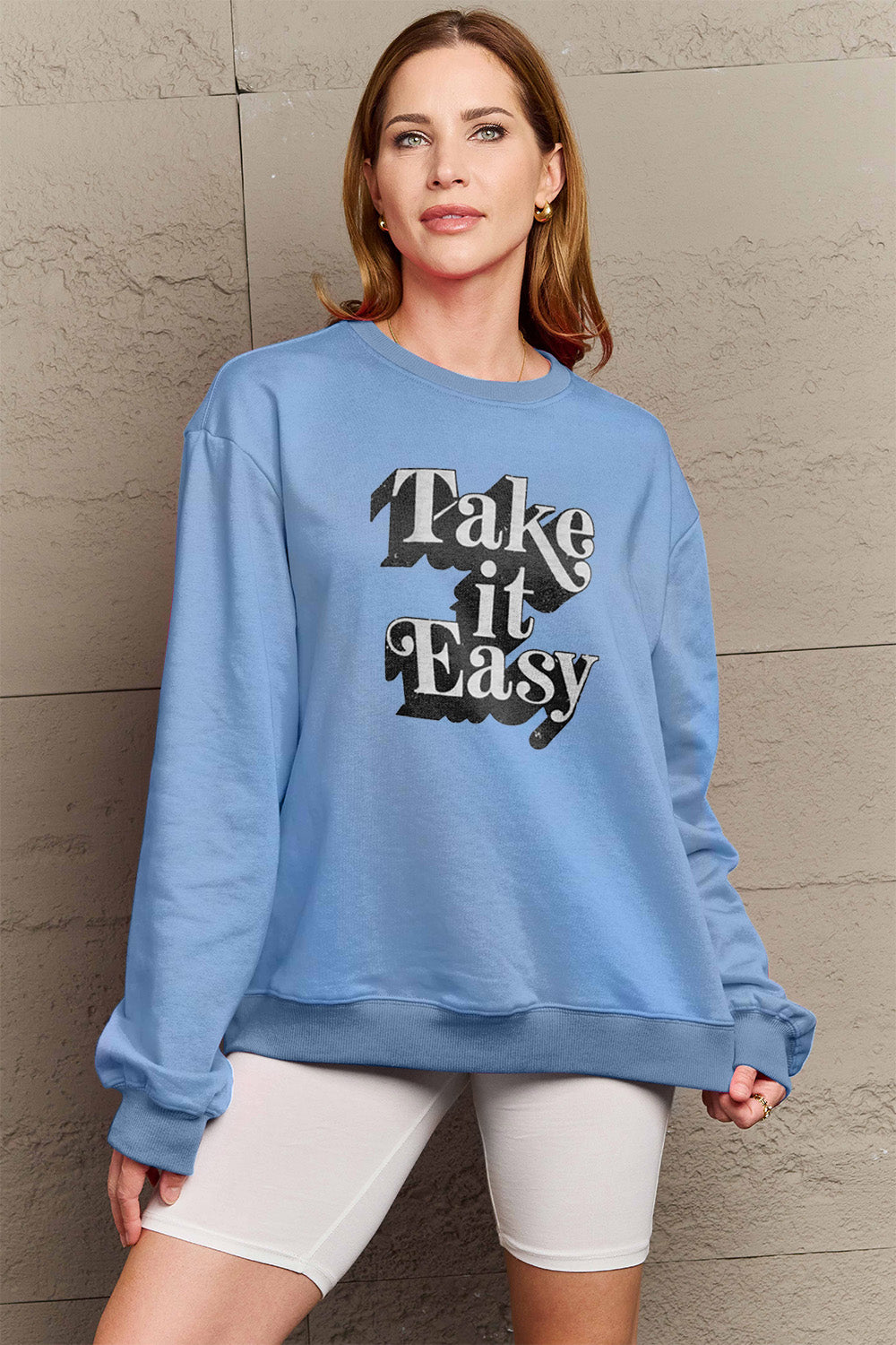 Simply Love Full Size TAKE IT EASY Graphic Sweatshirt-Jewearrings