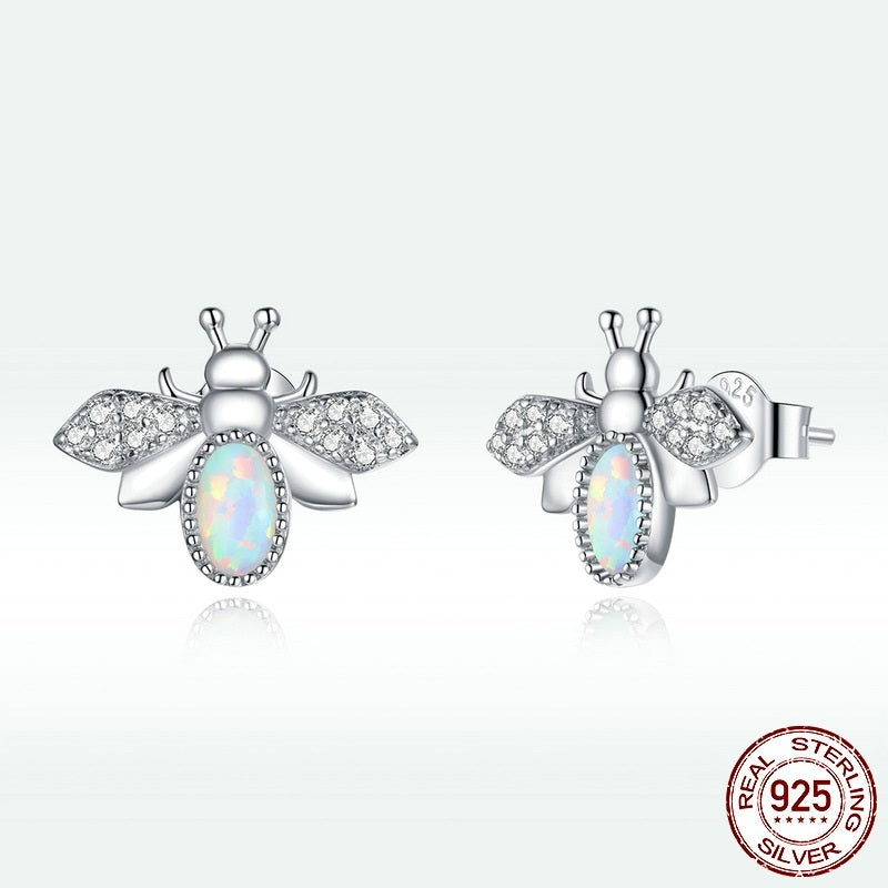 Little Bee Ear Studs European And American Trend White Gold Plated Insect Earrings-Jewearrings