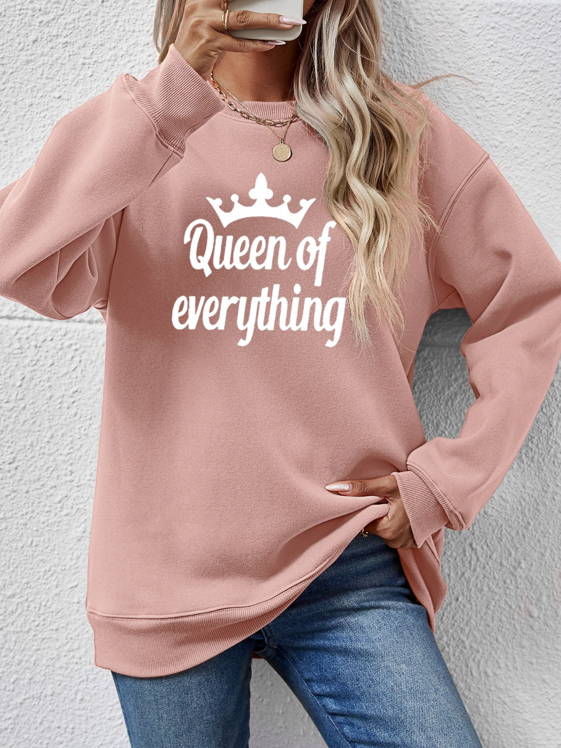 QUEEN OF EVERYTHING Round Neck Sweatshirt-Jewearrings