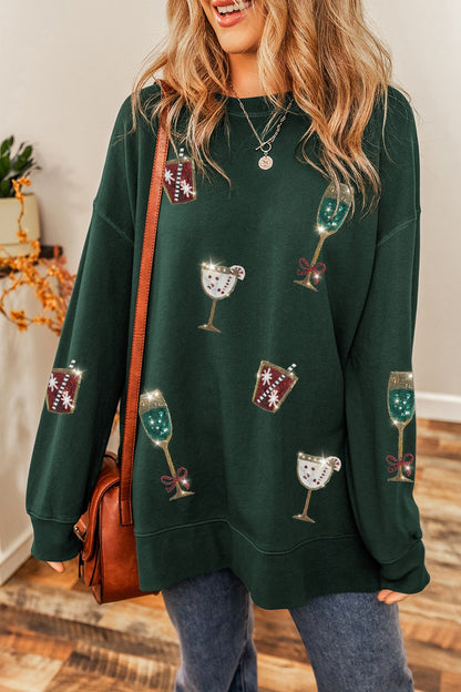 Sequin Round Neck Dropped Shoulder Sweatshirt-Jewearrings