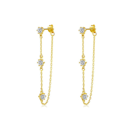 Tassel 925 Silver Zircon Earrings Eardrops Ear Chain-Jewearrings