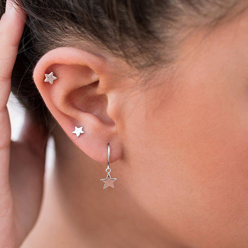 Sterling Silver Needle Fashionable And Elegant Five Pointed Star Earrings-Jewearrings