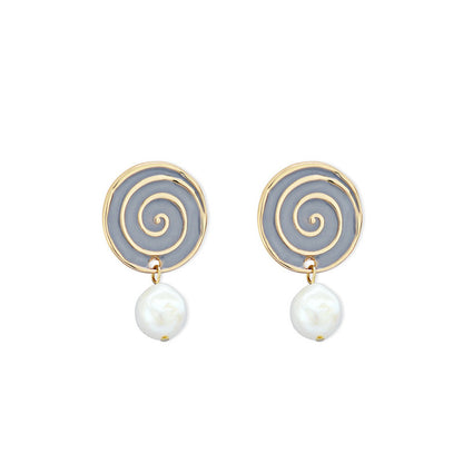 Round Alloy Pearl Stitching Earrings Ladies Earrings-Jewearrings