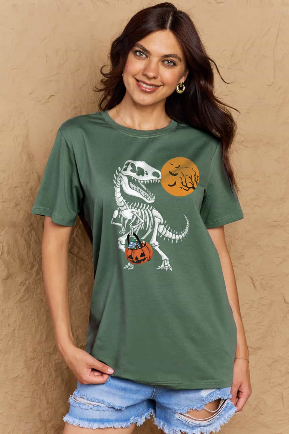 Simply Love Full Size Dinosaur Skeleton Graphic Cotton T-Shirt-Jewearrings