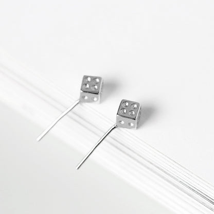 925 Sterling Silver Stud Earrings Personalized Dice Earrings Korean Style Sterling Silver Ornament-Jewearrings