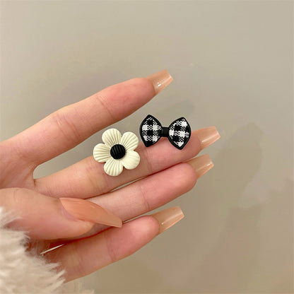 Women's French Vintage Floral Checkerboard Bow Earrings-Jewearrings