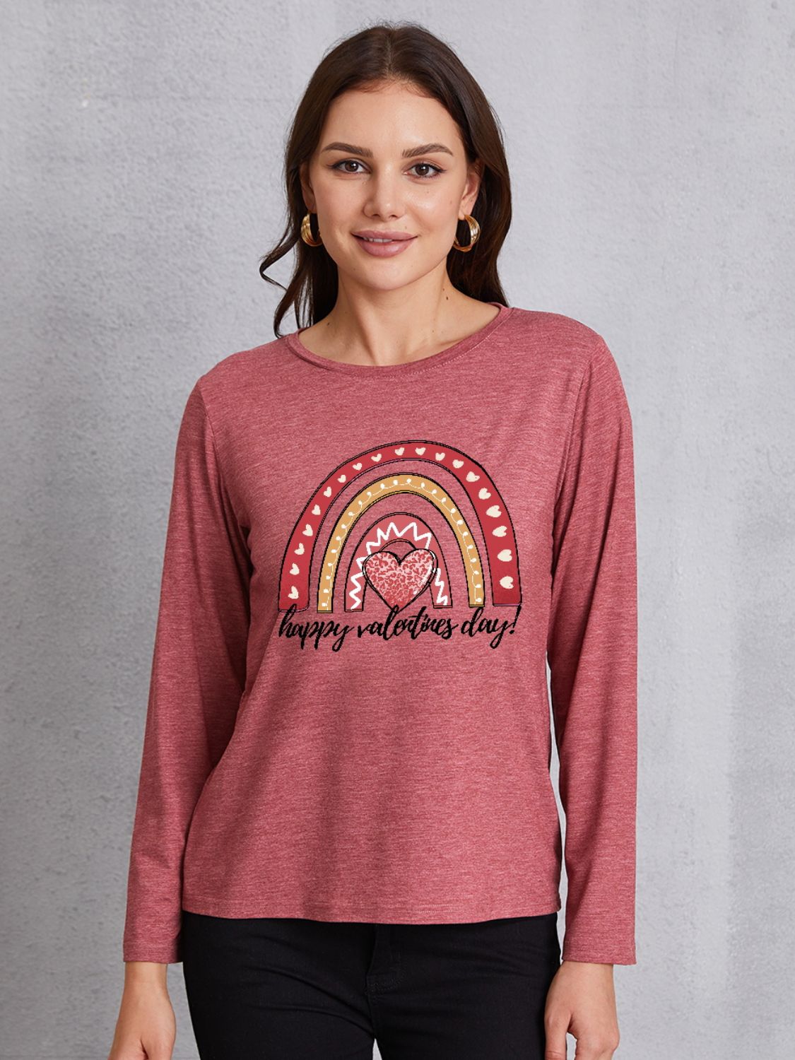 HAPPY VALENTINE'S DAY Round Neck Long Sleeve T-Shirt-Jewearrings