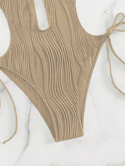 Textured Cutout Tied One-Piece Swimwear-Jewearrings