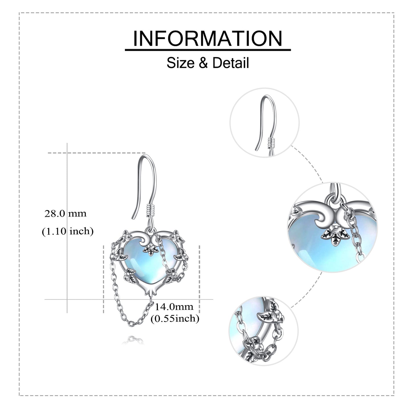 Witches Heart Moonstone Earrings 925 Sterling Silver Jewelry for Women-Jewearrings