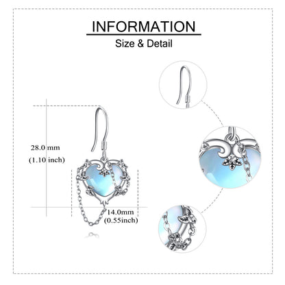 Witches Heart Moonstone Earrings 925 Sterling Silver Jewelry for Women-Jewearrings