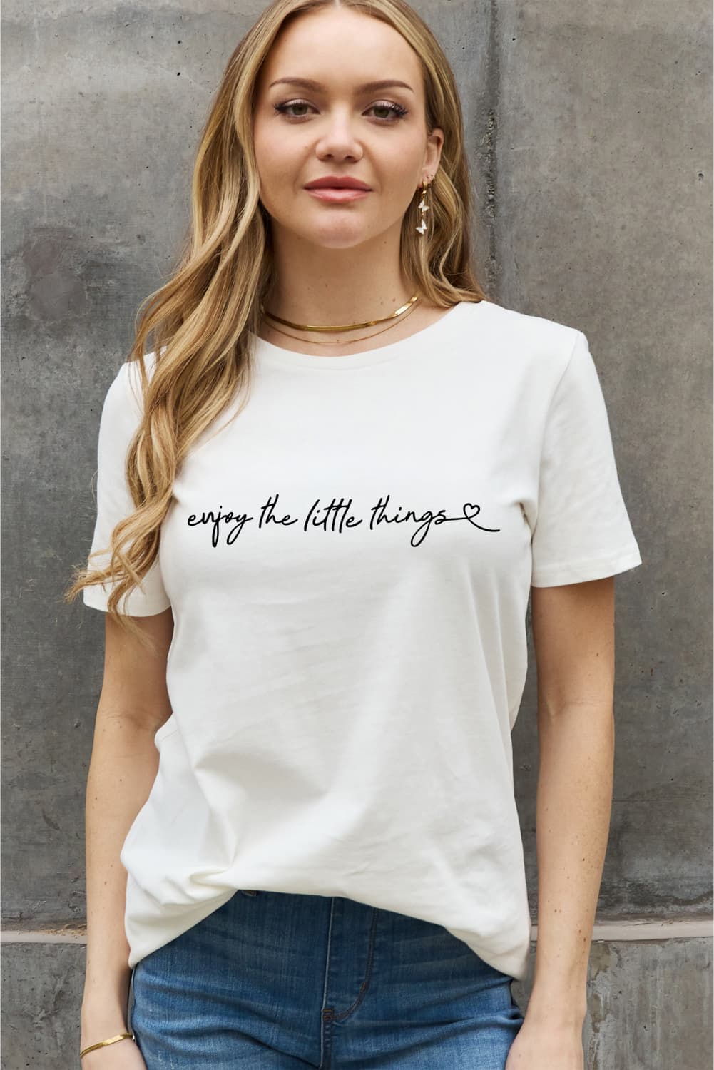 Simply Love Full Size ENJOY THE LITTLE THINGS Graphic Cotton Tee-Jewearrings