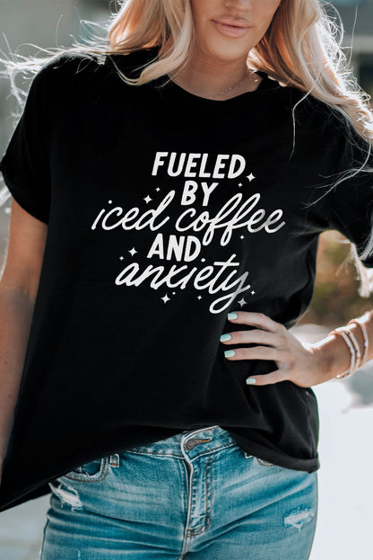 FUELED BY ICED COFFEE AND ANXIETY Graphic Tee-Jewearrings