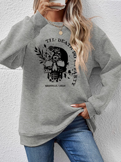 Graphic Round Neck Dropped Shoulder Sweatshirt-Jewearrings