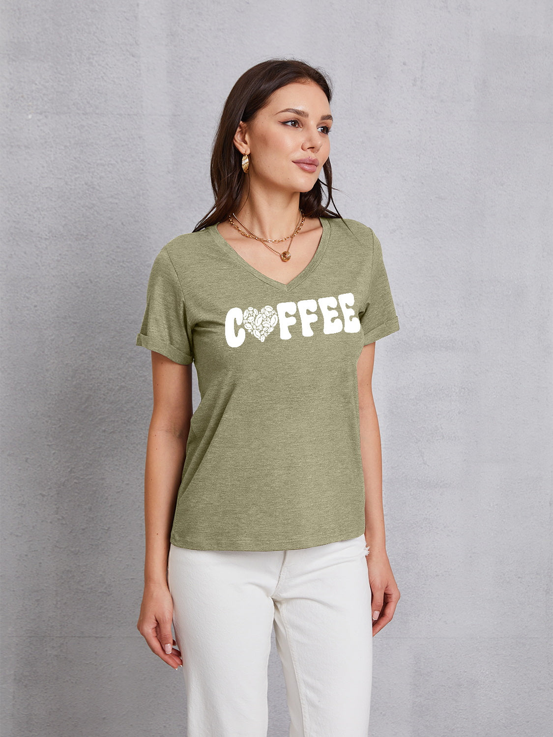 COFFEE V-Neck Short Sleeve T-Shirt-Jewearrings