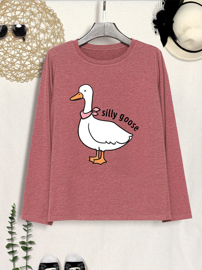 Goose Graphic Round Neck Long Sleeve T-Shirt-Jewearrings