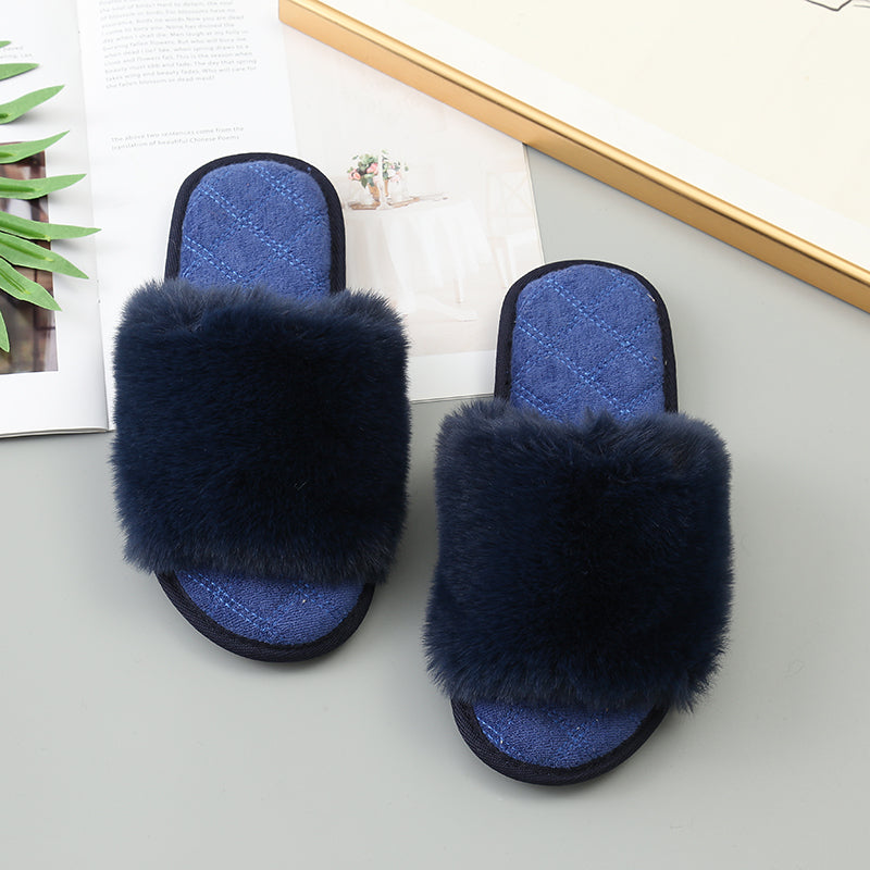 Faux Fur Open Toe Slippers-Jewearrings