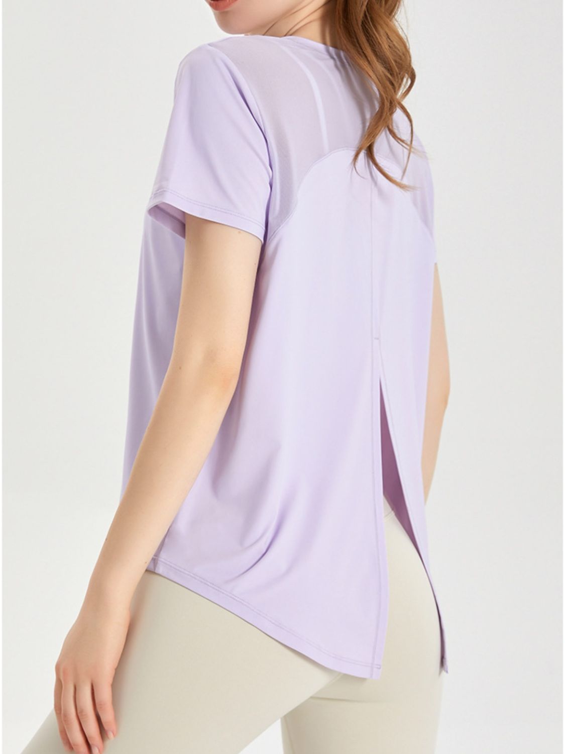 Slit Round Neck Short Sleeve Active T-Shirt-Jewearrings