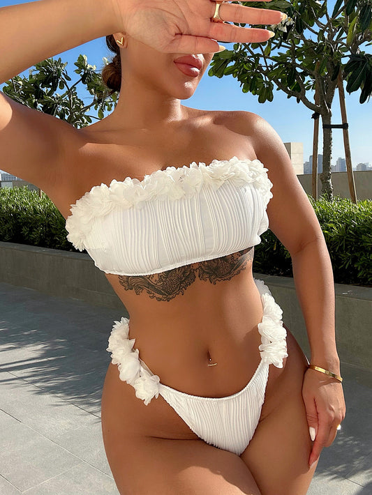 Applique Tie Back Two-Piece Bikini Set-Jewearrings